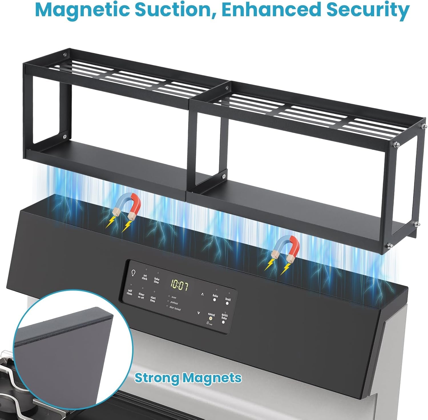 2 Tier Strong Magnetic Oven Shelf with 2 Anti-Slip Mats & 4 Hooks
