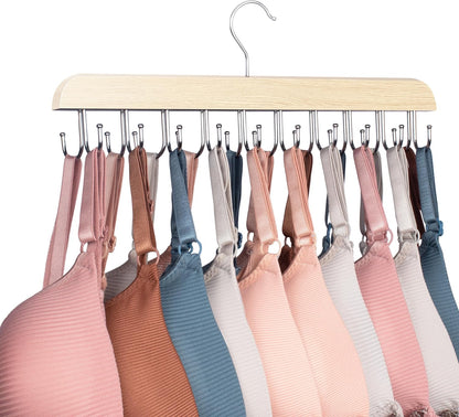 Bra Hangers for Closet Organizer,Tank Top Hanger with 20 Hooks,Space Saving Wooden Adjustable Hangers,Closet Organizers and Storage Suitable for Dorm, Apartments, Tank Tops, Bras, Hats