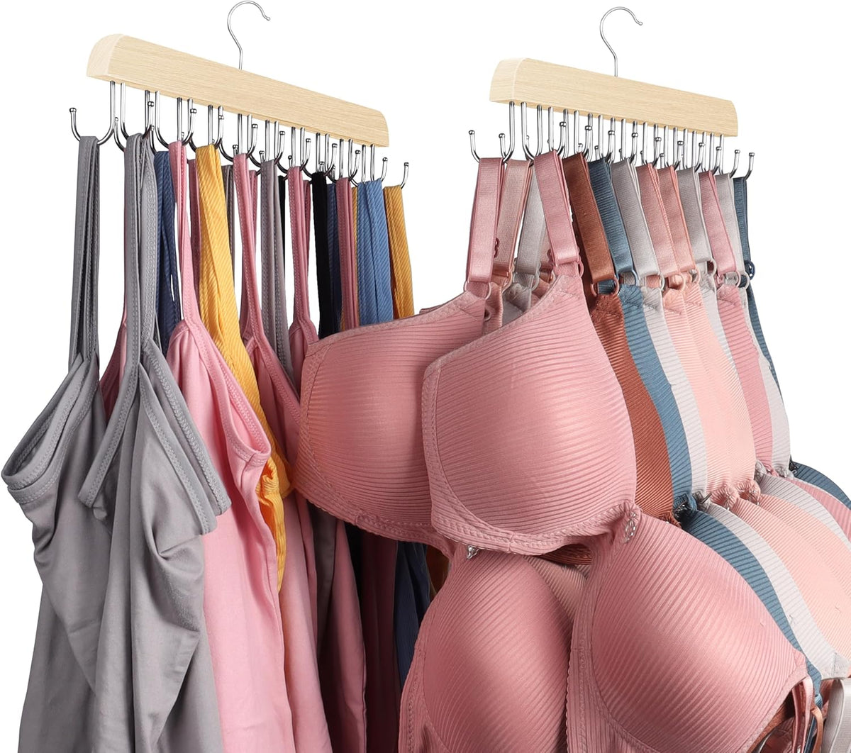Bra Hangers for Closet Organizer,Tank Top Hanger with 20 Hooks,Space Saving Wooden Adjustable Hangers,Closet Organizers and Storage Suitable for Dorm, Apartments, Tank Tops, Bras, Hats
