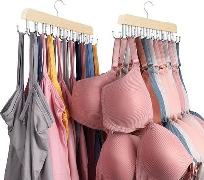 Bra Hangers for Closet Organizer,Tank Top Hanger with 20 Hooks,Space Saving Wooden Adjustable Hangers,Closet Organizers and Storage Suitable for Dorm, Apartments, Tank Tops, Bras, Hats