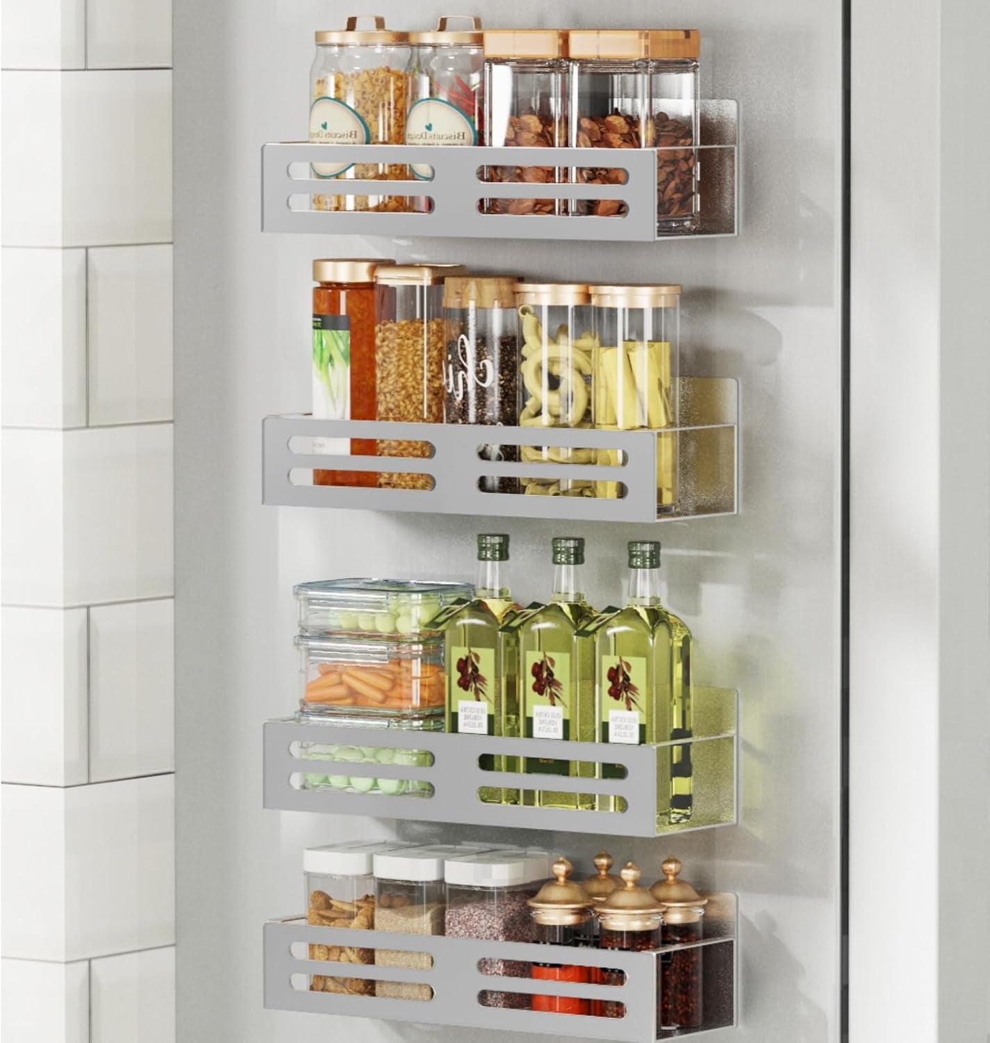 Magnetic Spice Rack for Refrigerator 4Pack 