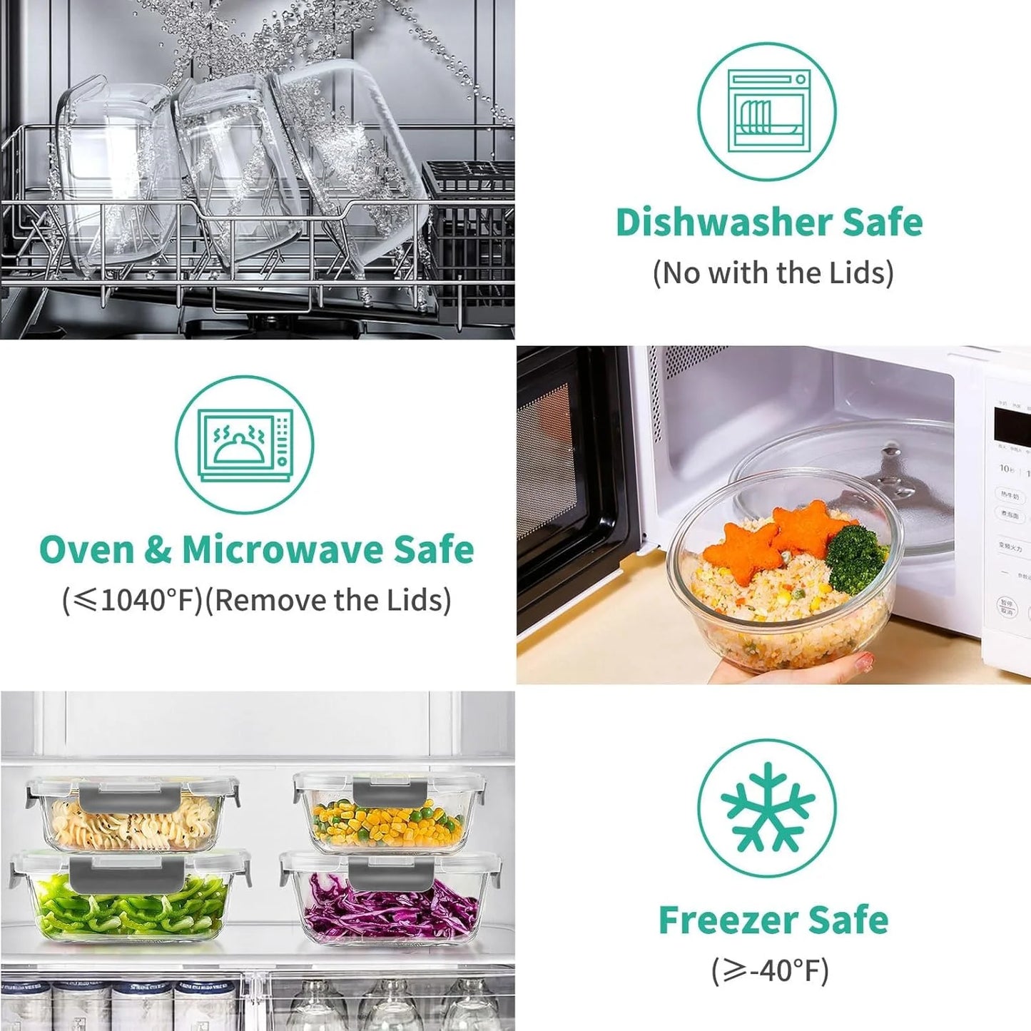 34-Piece Glass Food Storage Containers Set with Lids, Airtight Meal Prep Containers (17 Containers & 17 Lids)
