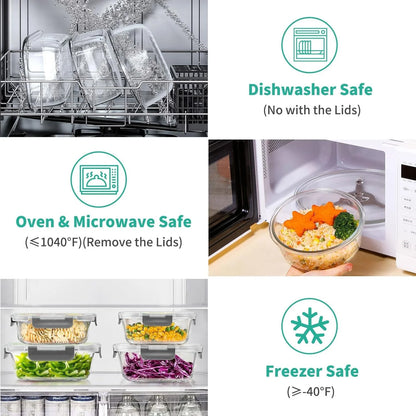34-Piece Glass Food Storage Containers Set with Lids, Airtight Meal Prep Containers (17 Containers & 17 Lids)