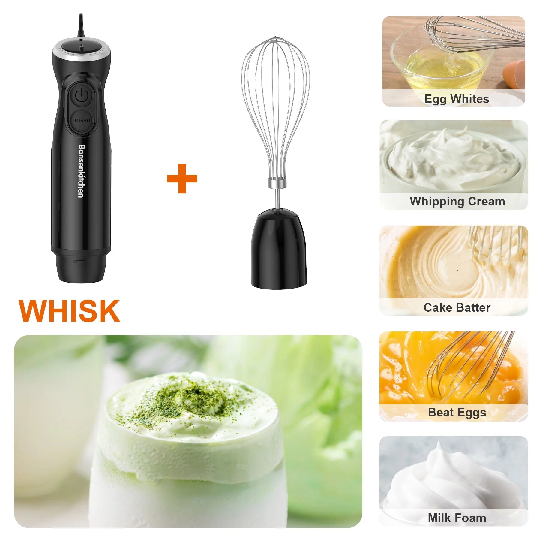 3 in 1 Immersion Blender with Egg Whisk, 12 Speed Hand Blender
