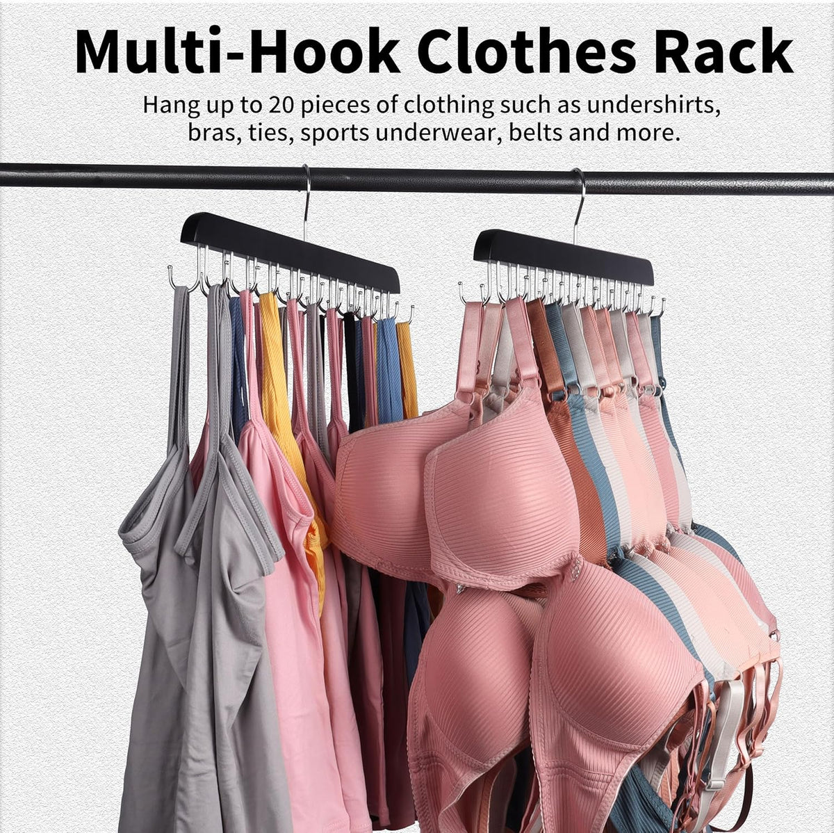 Bra Hangers for Closet Organizer,Tank Top Hanger with 20 Hooks,Space Saving Wooden Adjustable Hangers,Closet Organizers and Storage Suitable for Dorm, Apartments, Tank Tops, Bras, Hats