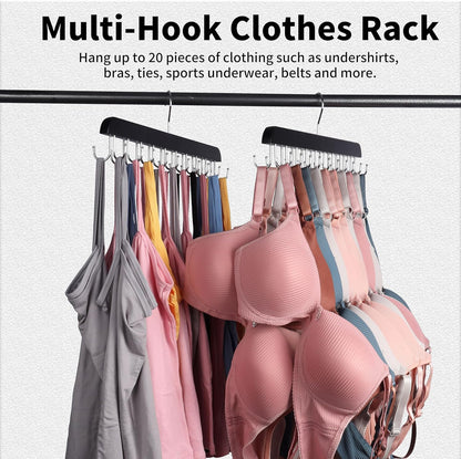 Bra Hangers for Closet Organizer,Tank Top Hanger with 20 Hooks,Space Saving Wooden Adjustable Hangers,Closet Organizers and Storage Suitable for Dorm, Apartments, Tank Tops, Bras, Hats