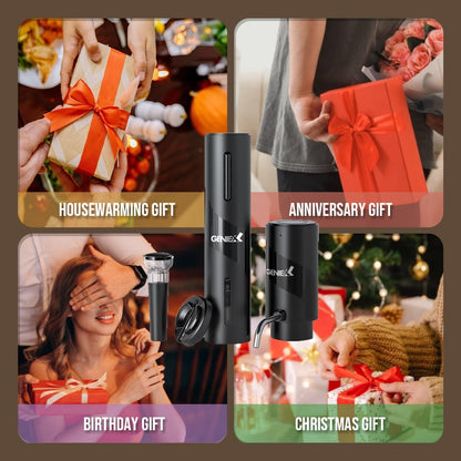 Electric Wine Set 4 | Automatic Wine Opener Dispenser Gift Set - Electric Corkscrew Opener & Auto Wine Dispenser | Ideal Housewarming Gifts and Presents for Fathers