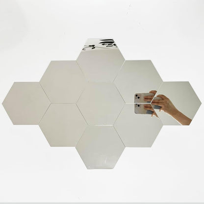 24Pcs Silver Hexagon Mirror Acrylic Wall Stickers with Adhesive Art Decal Satin Paper Baby Kids Bedroom Home DIY Decor Removable Stickers (Hexagon Silver)