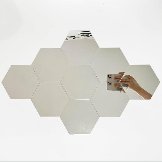 24Pcs Silver Hexagon Mirror Acrylic Wall Stickers with Adhesive Art Decal Satin Paper Baby Kids Bedroom Home DIY Decor Removable Stickers (Hexagon Silver)