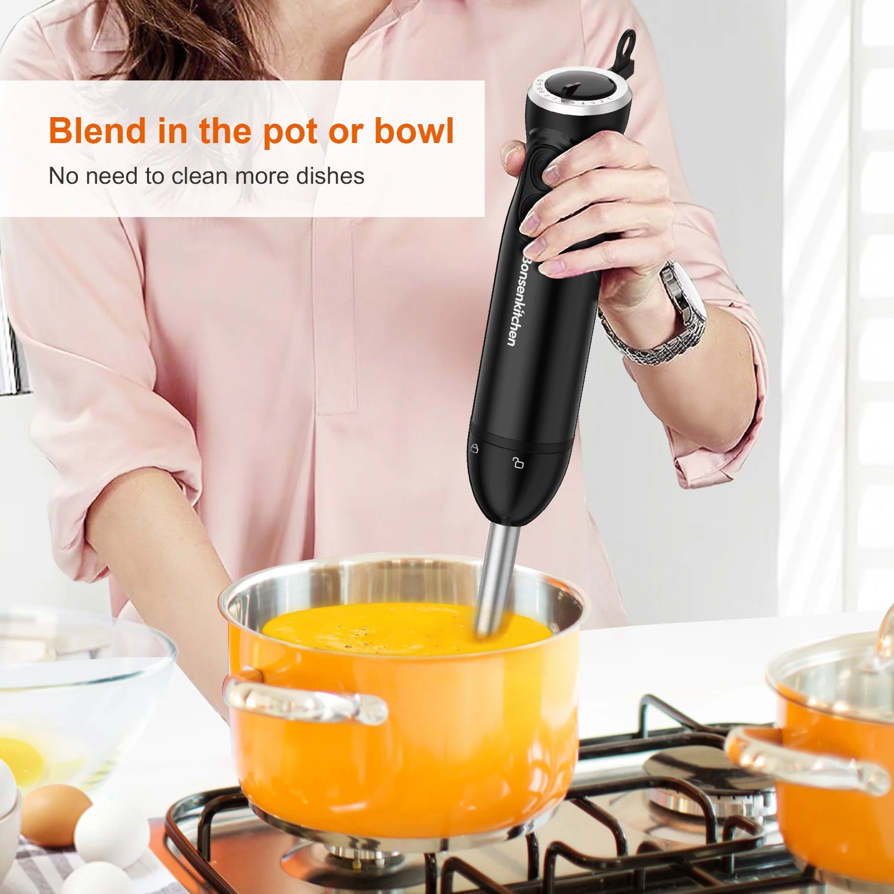 3 in 1 Immersion Blender with Egg Whisk, 12 Speed Hand Blender
