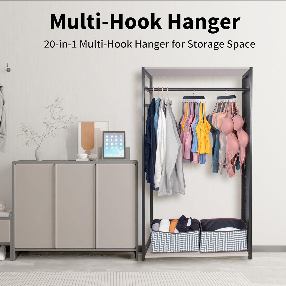 Bra Hangers for Closet Organizer,Tank Top Hanger with 20 Hooks,Space Saving Wooden Adjustable Hangers,Closet Organizers and Storage Suitable for Dorm, Apartments, Tank Tops, Bras, Hats