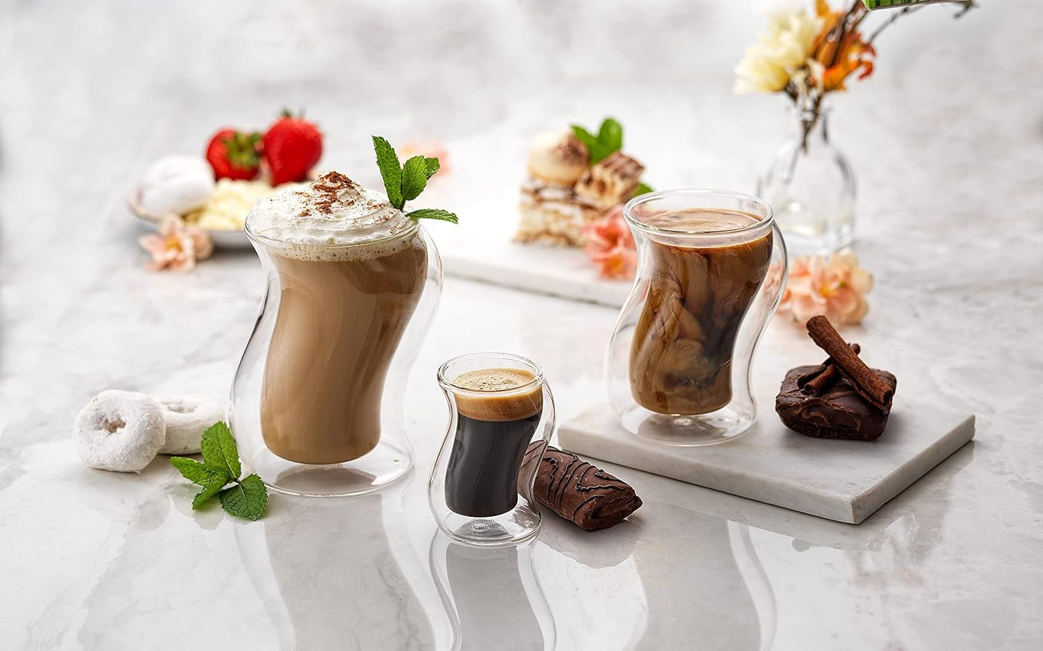 Pivot Double Insulated Tumblers - Set of 2 Exceptional Iced Coffee Tumbler, Elegant Bar Glasses for Coffee, Tea, or Cold Beverages for Hot Summers