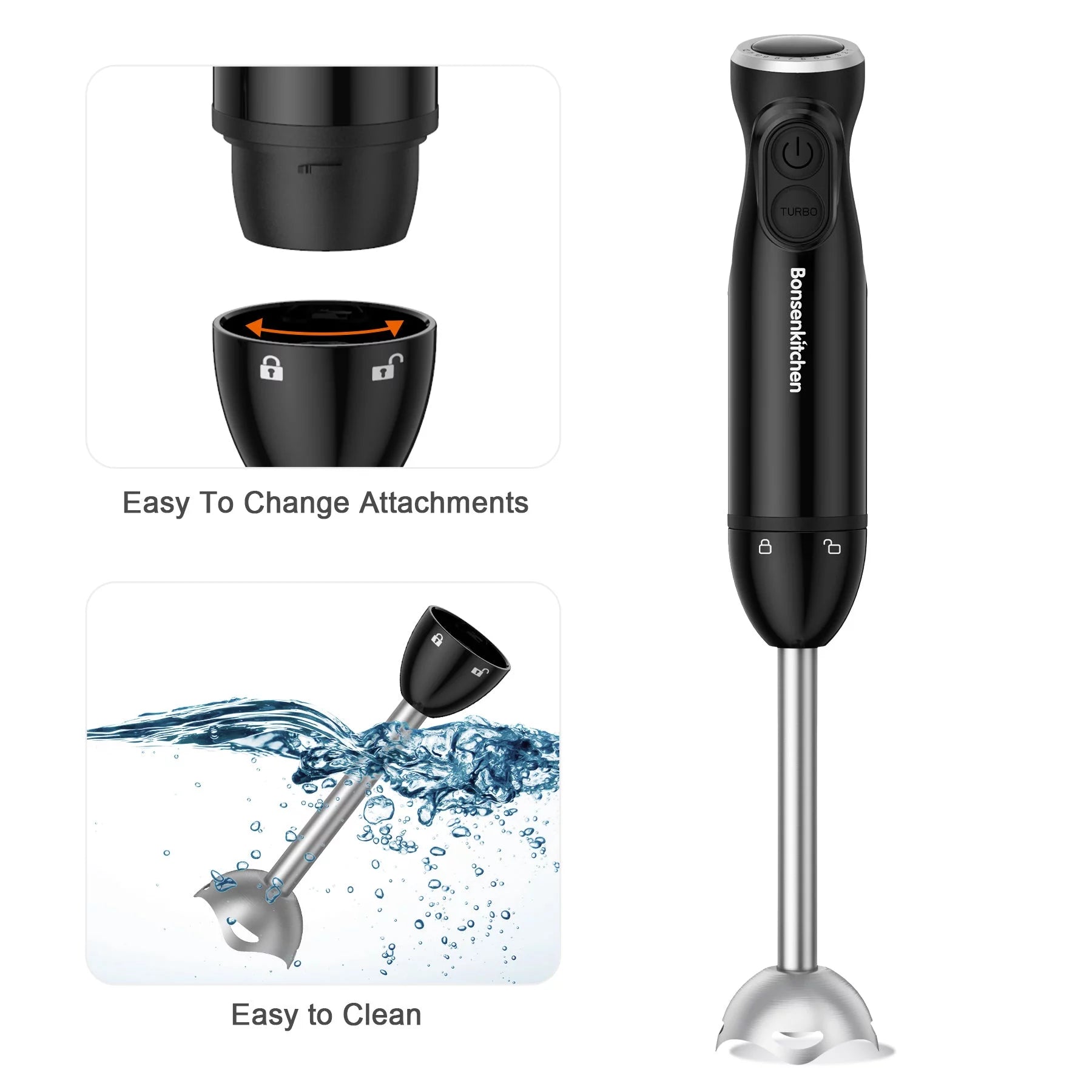 3 in 1 Immersion Blender with Egg Whisk, 12 Speed Hand Blender