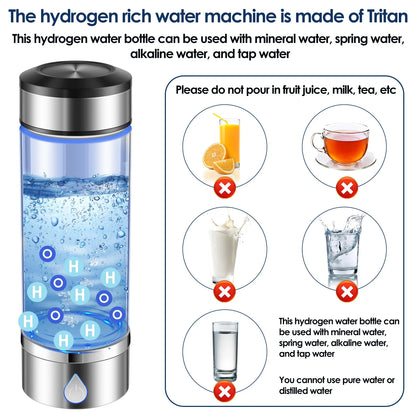 Hydrogen Water Bottle, Portable Rechargeable Bottle, Non-Slip, with Good Sealing.