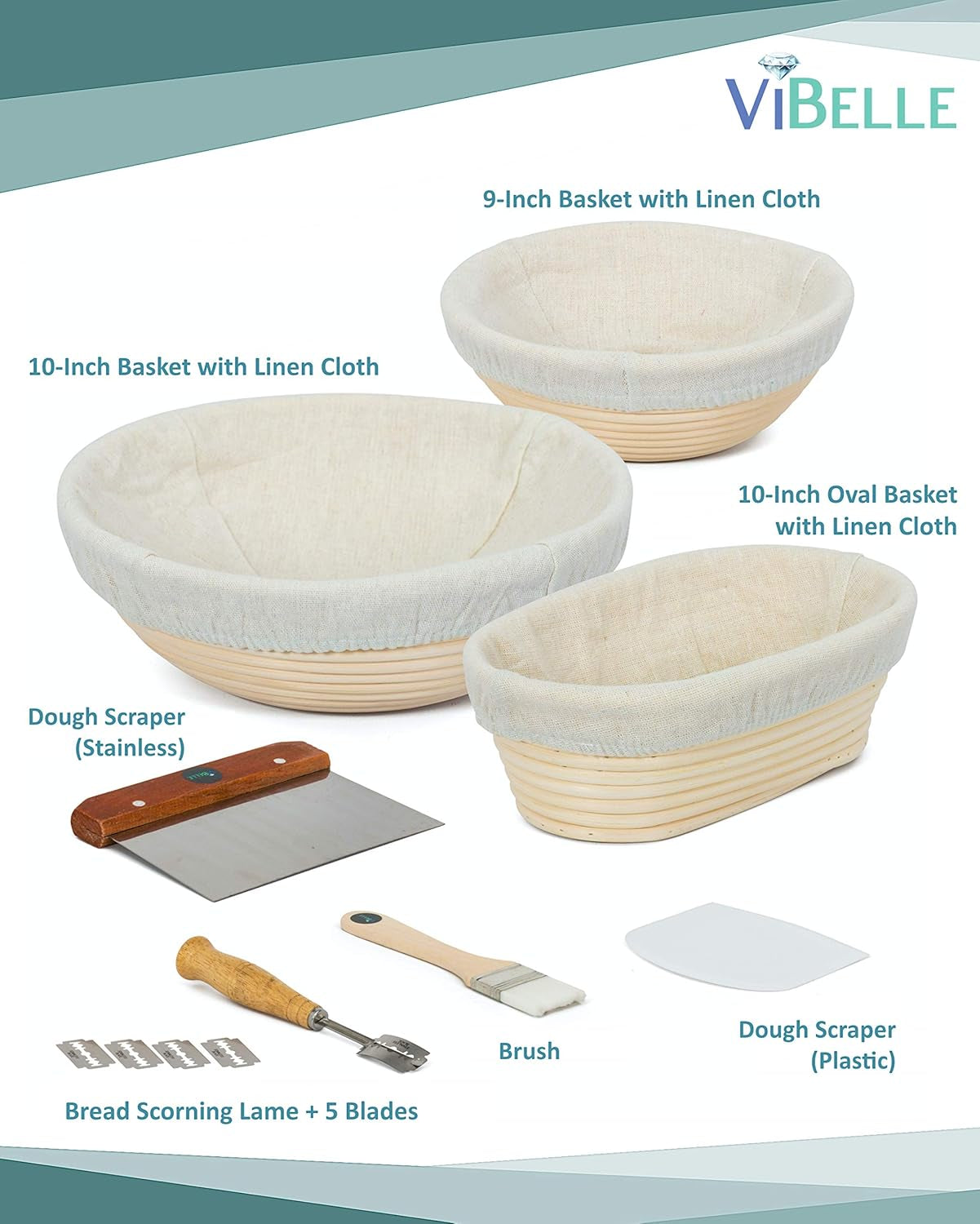 Oval Handmade Bread Proof Basket with Stencils for Professional & Home Bakers
