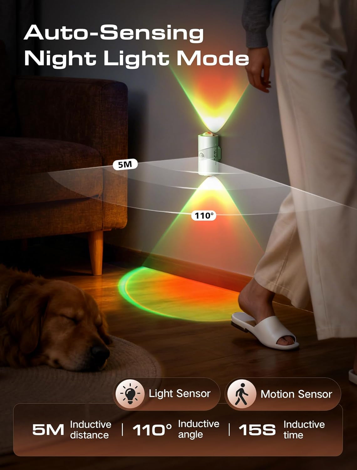 Rechargeable Motion Sensor Night Light - Color Changing LED Wall with Magnetic Adhesive - Set of 2