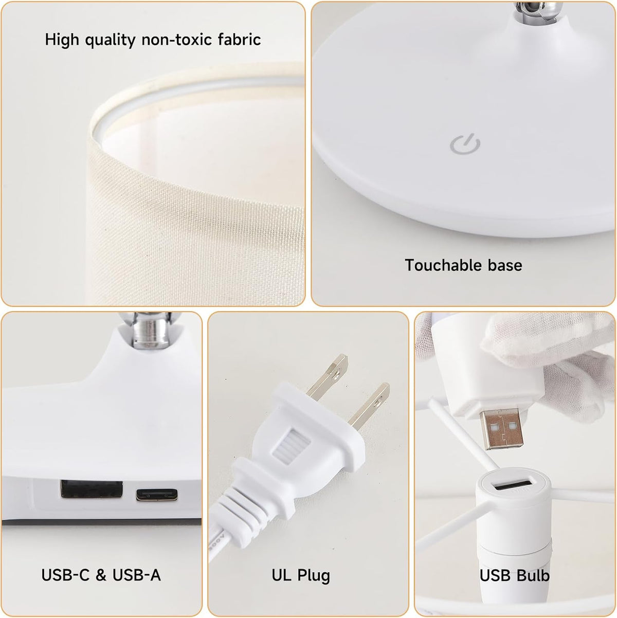 Dimmable Bedside Table Lamps, Set of 2 – USB-C Charging, Touch & Remote Control