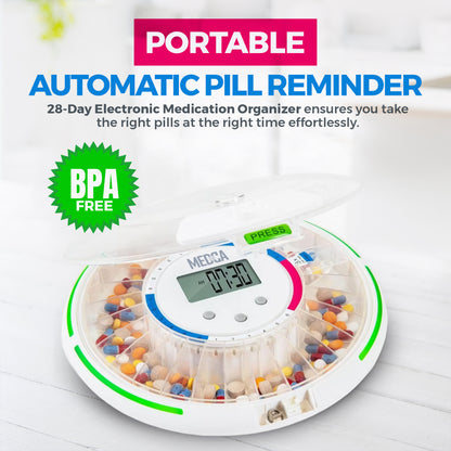 Automatic Pill Dispenser, LCD Display, Light & Sound Alarm, Plastic