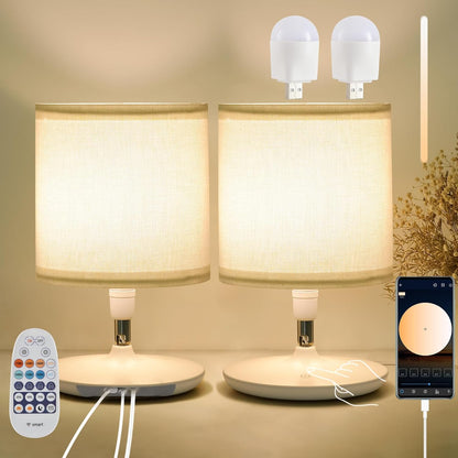 Dimmable Bedside Table Lamps, Set of 2 – USB-C Charging, Touch & Remote Control