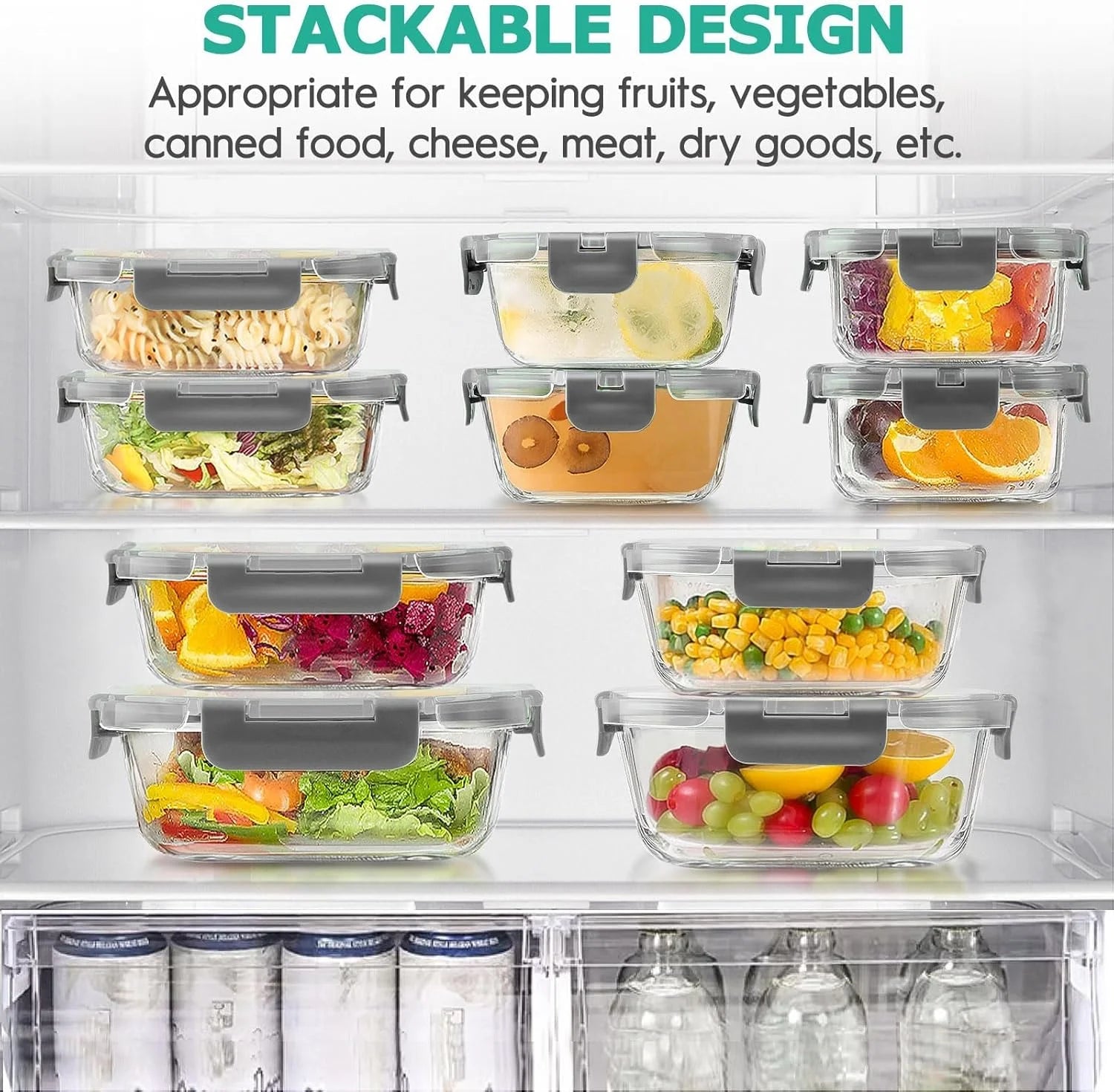 34-Piece Glass Food Storage Containers Set with Lids, Airtight Meal Prep Containers (17 Containers & 17 Lids)