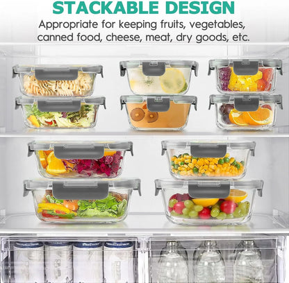 34-Piece Glass Food Storage Containers Set with Lids, Airtight Meal Prep Containers (17 Containers & 17 Lids)