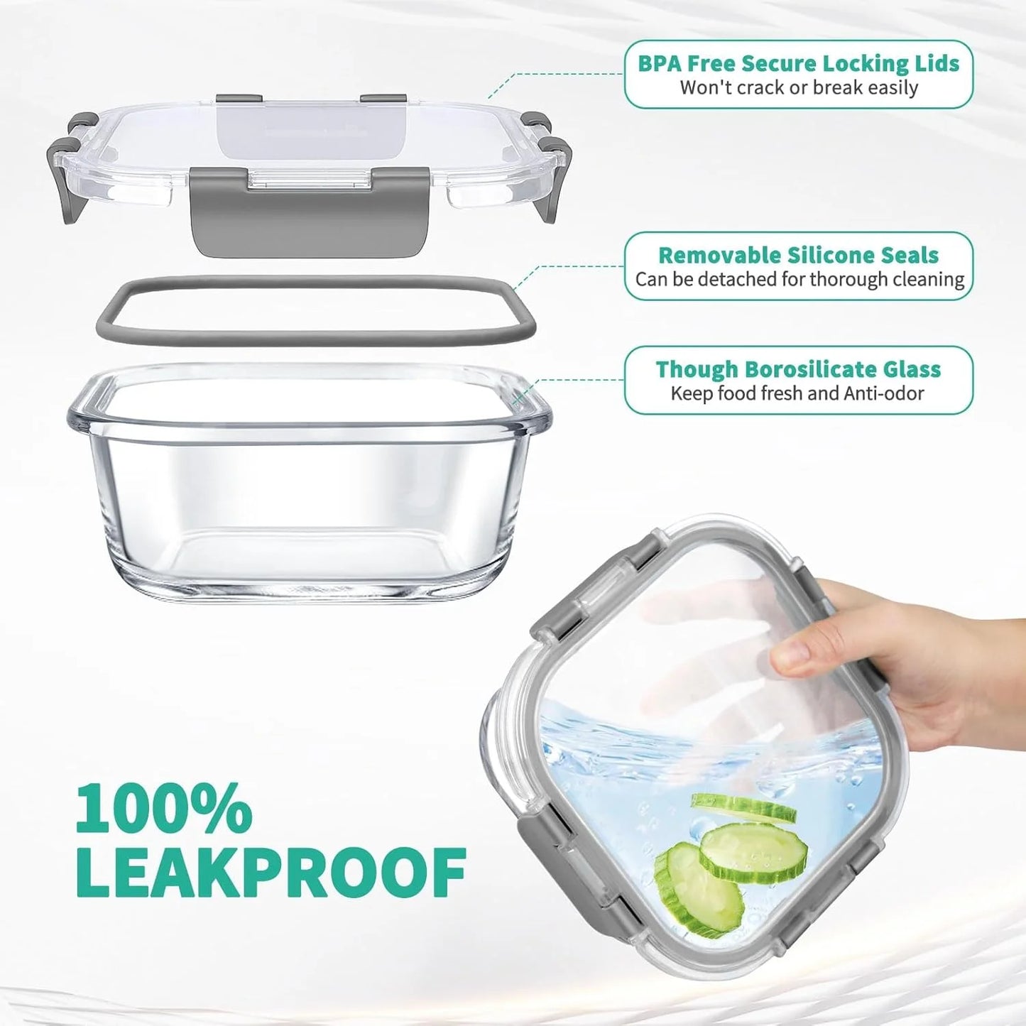 34-Piece Glass Food Storage Containers Set with Lids, Airtight Meal Prep Containers (17 Containers & 17 Lids)