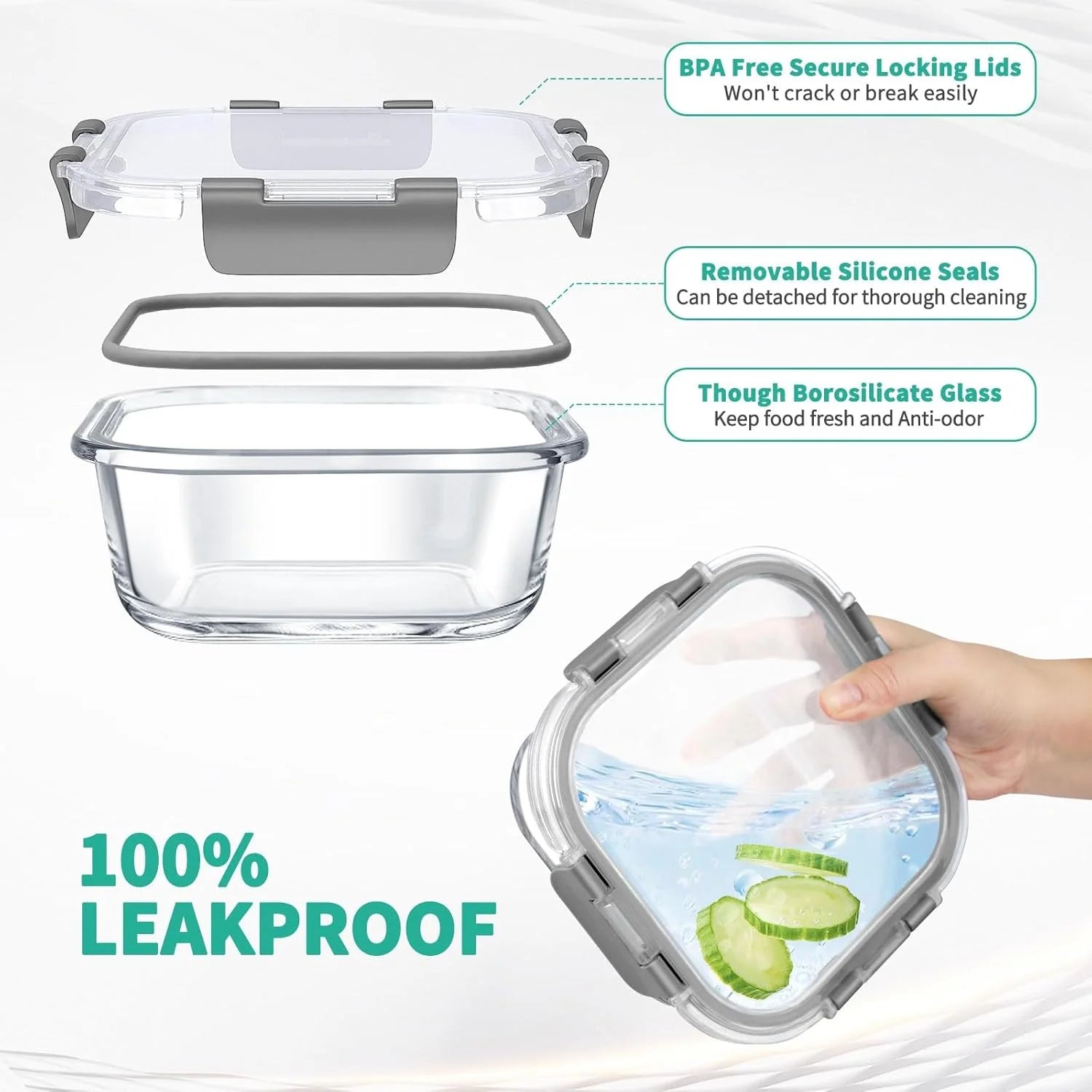 34-Piece Glass Food Storage Containers Set with Lids, Airtight Meal Prep Containers (17 Containers & 17 Lids)