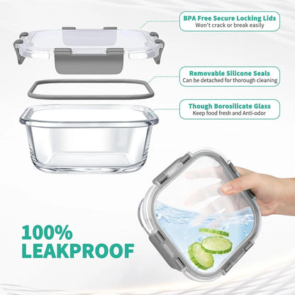 34-Piece Glass Food Storage Containers Set with Lids, Airtight Meal Prep Containers (17 Containers & 17 Lids)