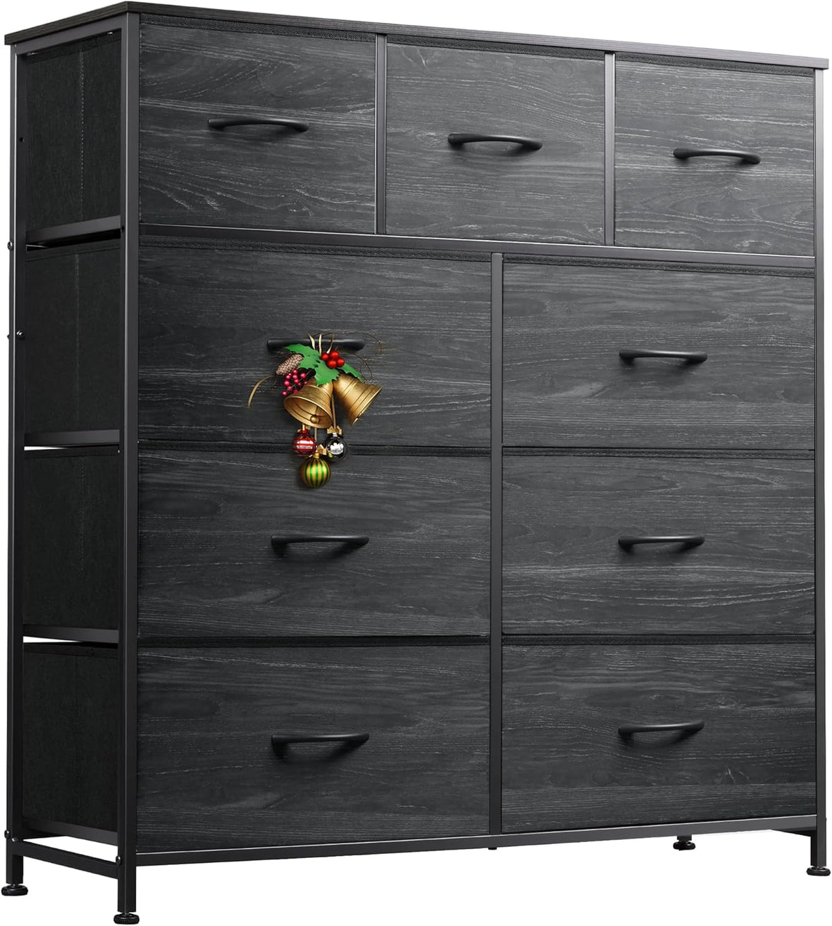 3 Drawer and 9 Drawer Dresser Set, Dresser for Bedroom, Closet, Hallway, Storage Organizer Unit, Dressers & Chests of Drawers with Fabric Bins, Charcoal Black Wood Grain Print