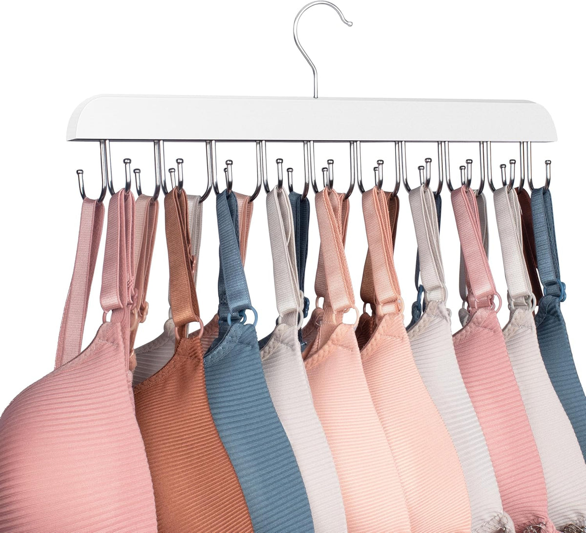 Bra Hangers for Closet Organizer,Tank Top Hanger with 20 Hooks,Space Saving Wooden Adjustable Hangers,Closet Organizers and Storage Suitable for Dorm, Apartments, Tank Tops, Bras, Hats