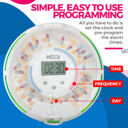 Automatic Pill Dispenser, LCD Display, Light & Sound Alarm, Plastic