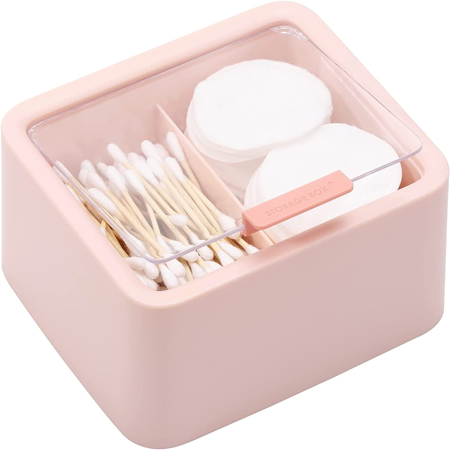 Storage Organizer - 2 Grids Separate  Canisters with Hinged Lids for Cotton Balls, Pads, and other items.