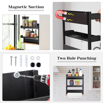 2 Tier Magnetic Spice Organizer with Paper Towel Holder for Kitchen Storage