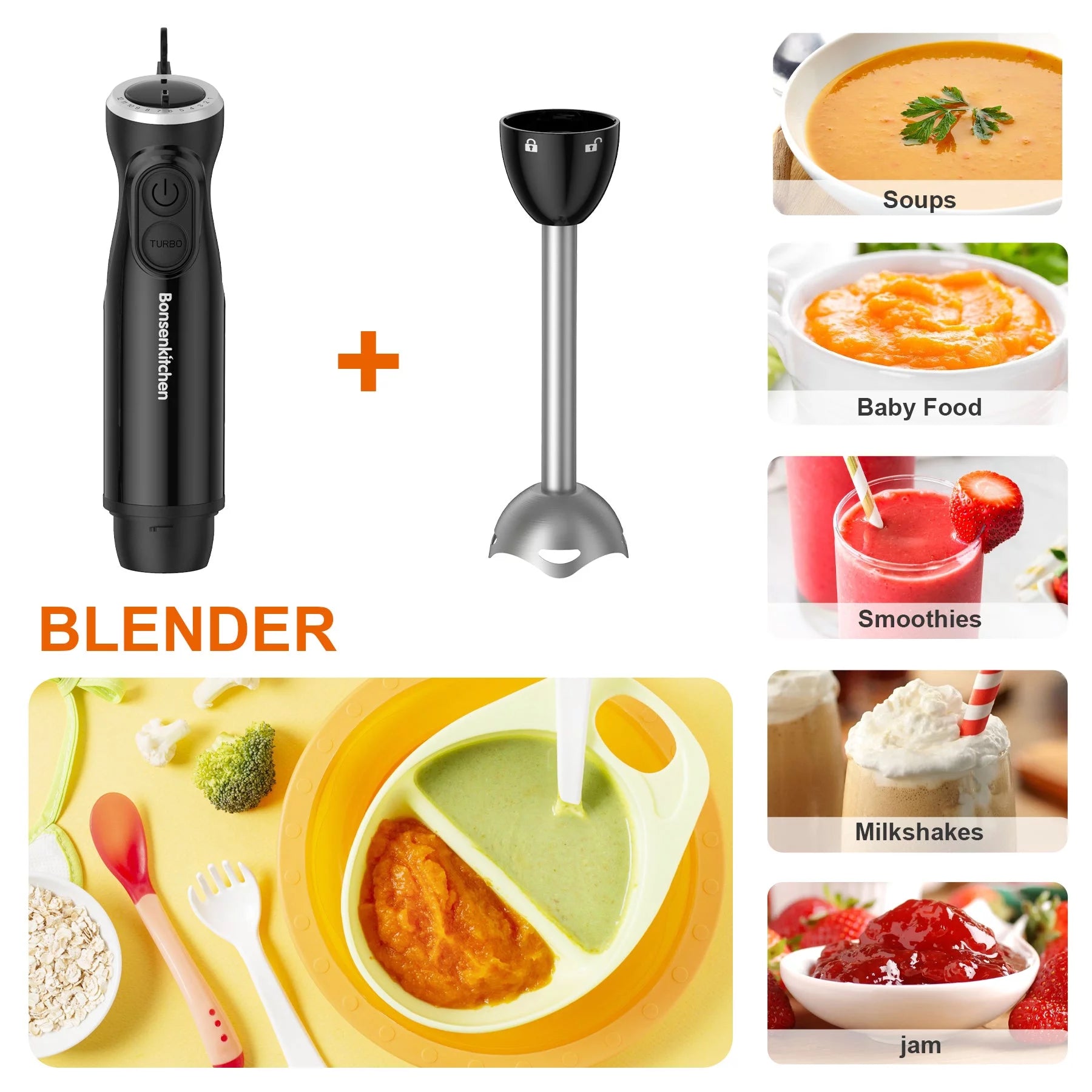 3 in 1 Immersion Blender with Egg Whisk, 12 Speed Hand Blender