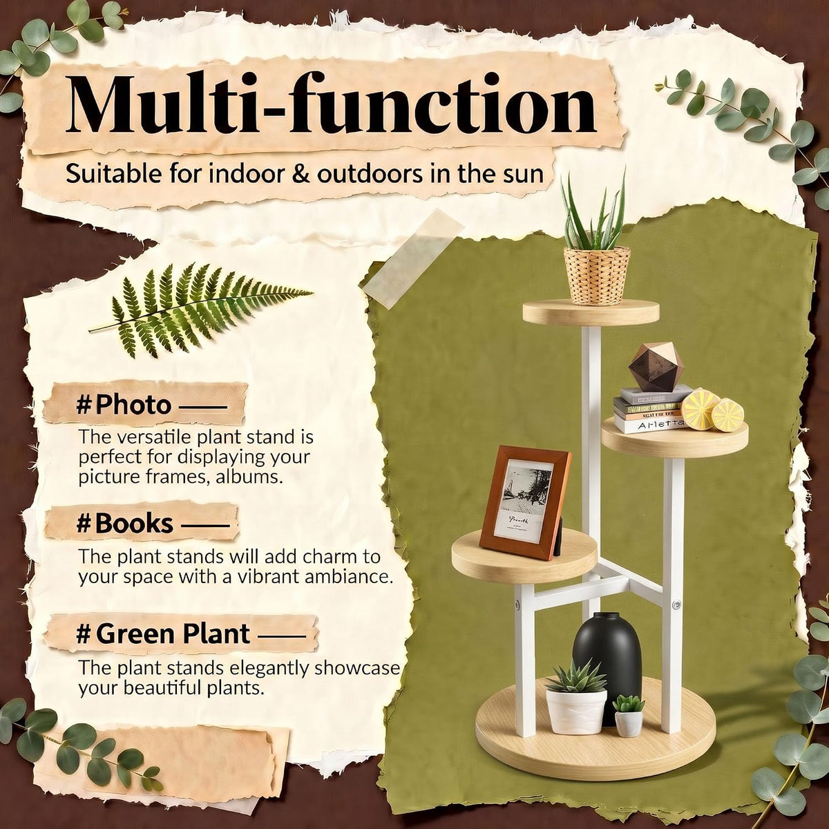 3-Tier Metal & Wood Plant Stand – Corner Shelf for Indoor Plants