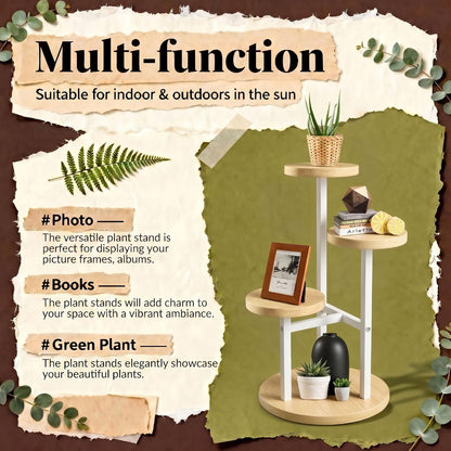3-Tier Metal & Wood Plant Stand – Corner Shelf for Indoor Plants