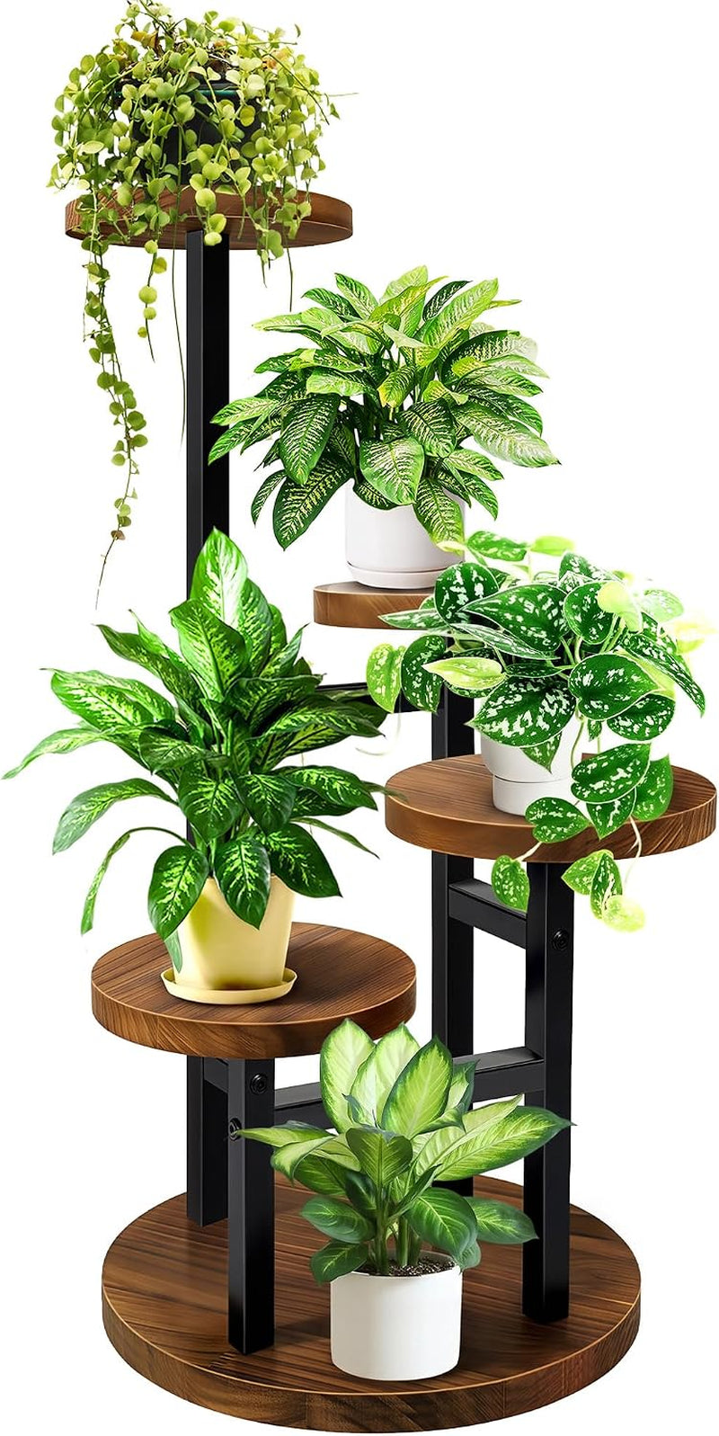 3-Tier Metal & Wood Plant Stand – Corner Shelf for Indoor Plants